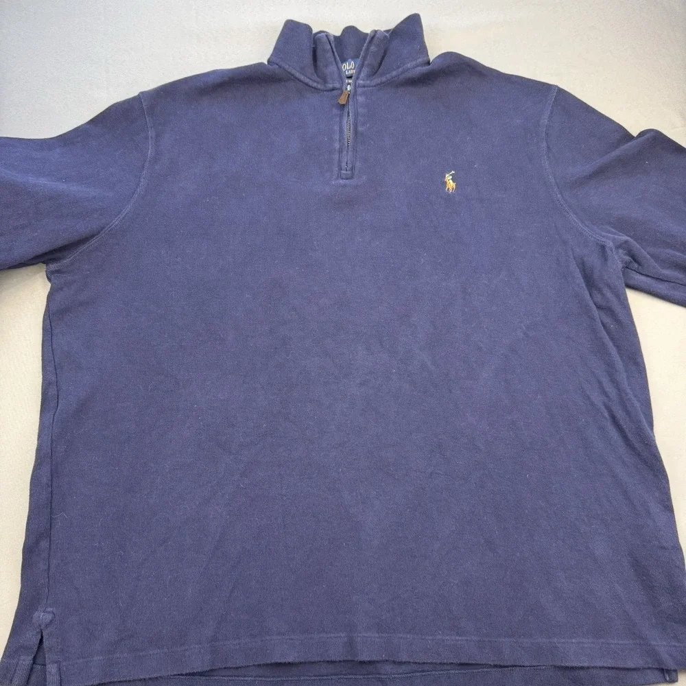 Polo‎ Ralph Lauren Mens Large Navy Blue Estate Rib Quarter Zip Pullover Sweater